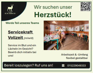 Servicekräfte gesucht – Gasthof zum Hirsch, Sulzberg